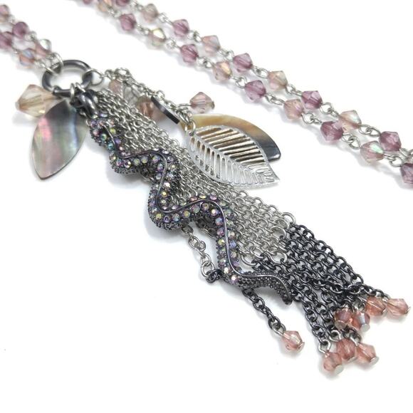 Guess Tassel Snake Pendant Crystal Beaded Necklace - 32 Inches - Signed - Picture 6 of 10
